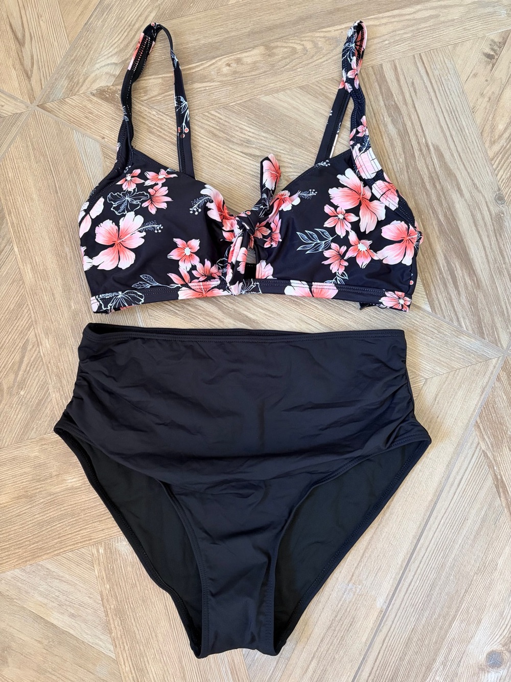 Tempt Me Floral Bikini Top High Waisted Bottoms Size Large Tropical Beach